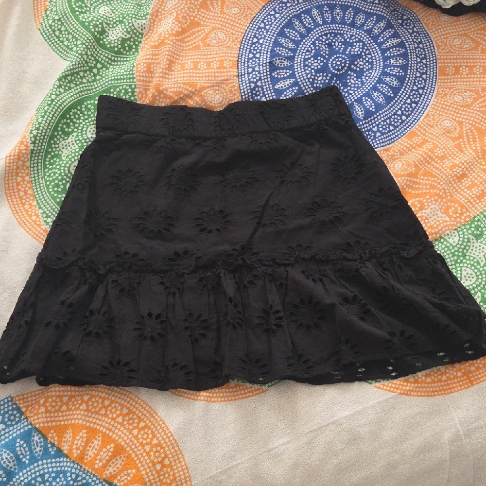 Zara Black Floral A-Line Skirt